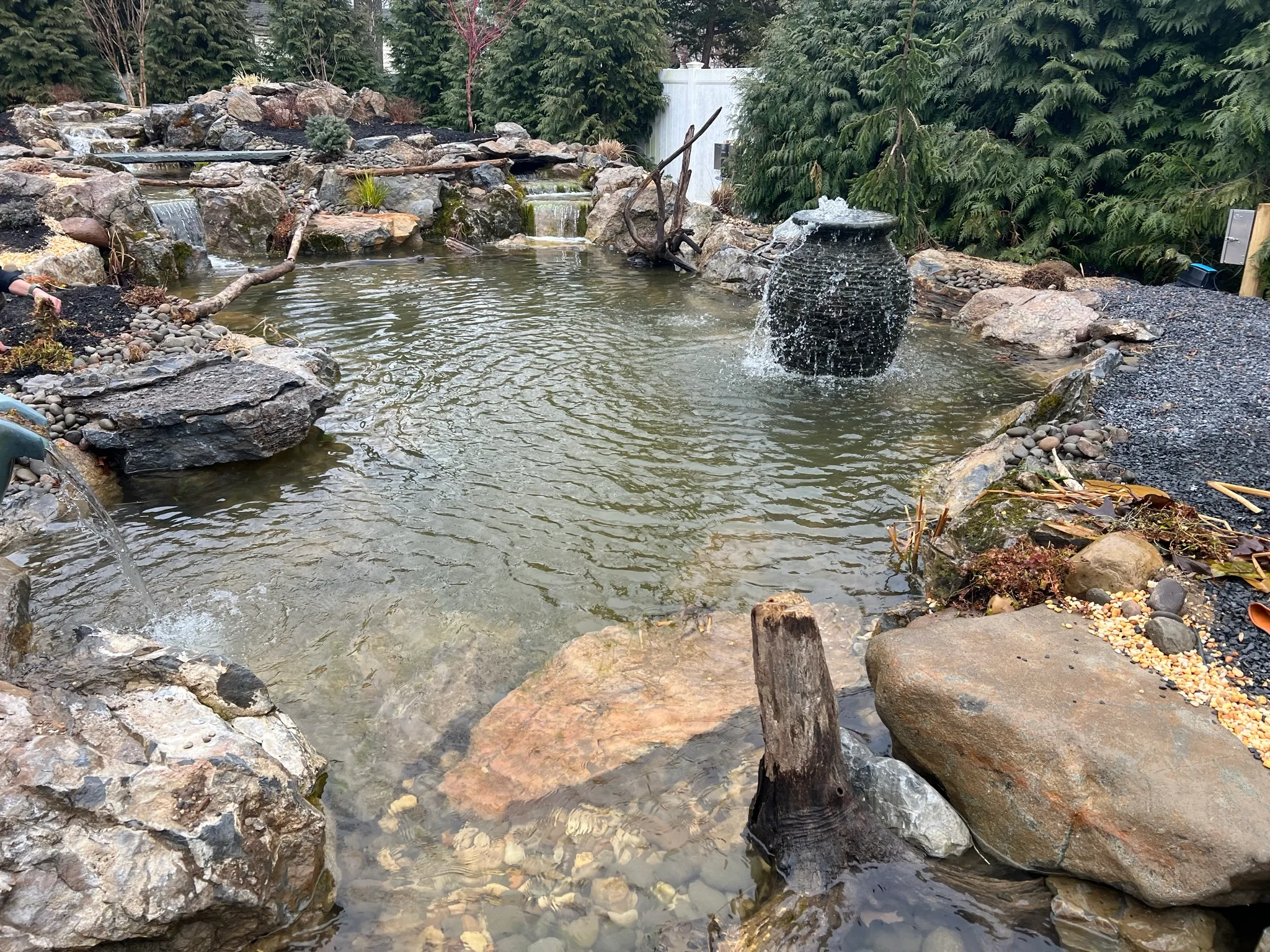 CS4 — ecosystem pond with basalt fountain