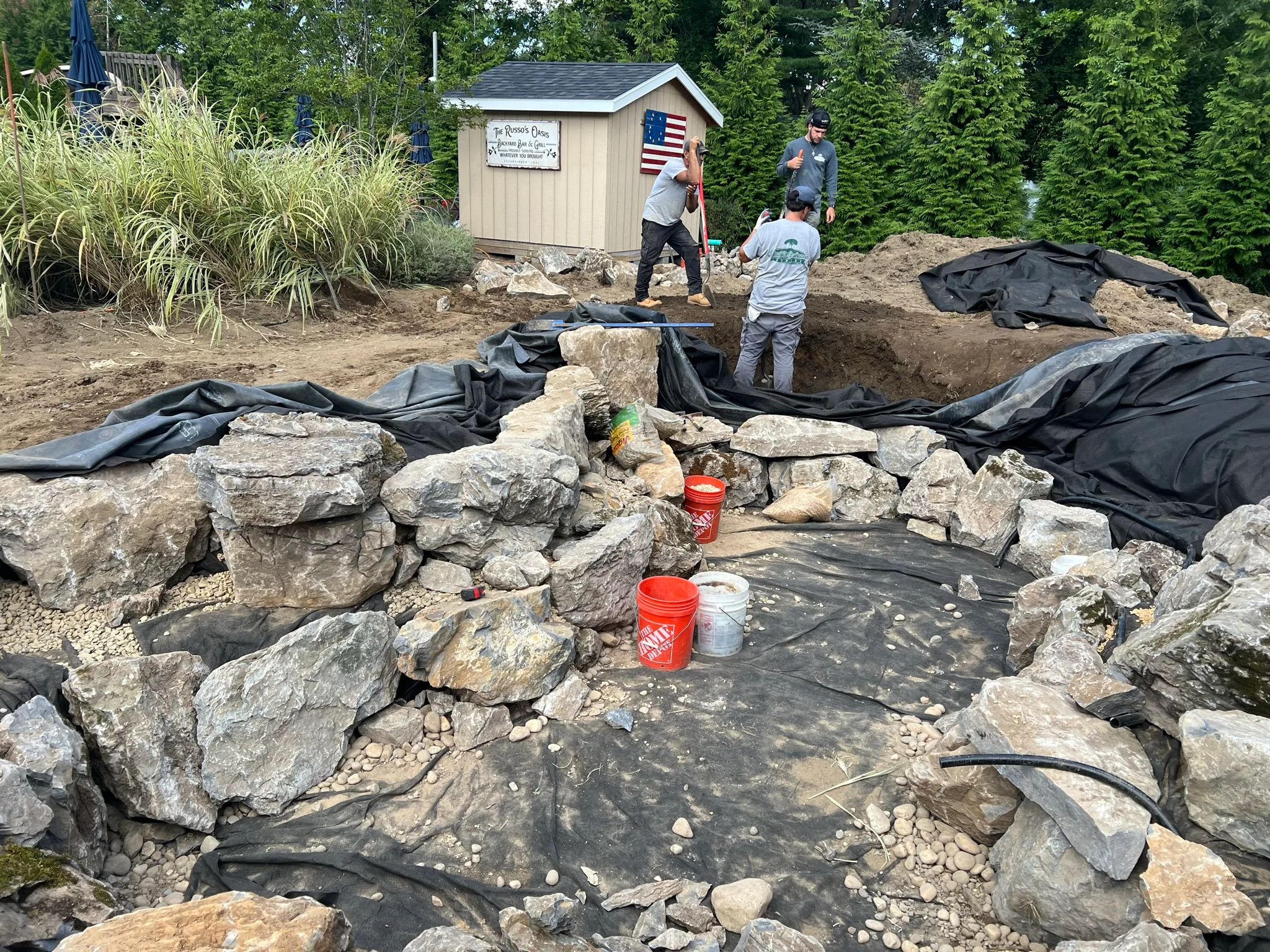CS4 — stonework and liner placement